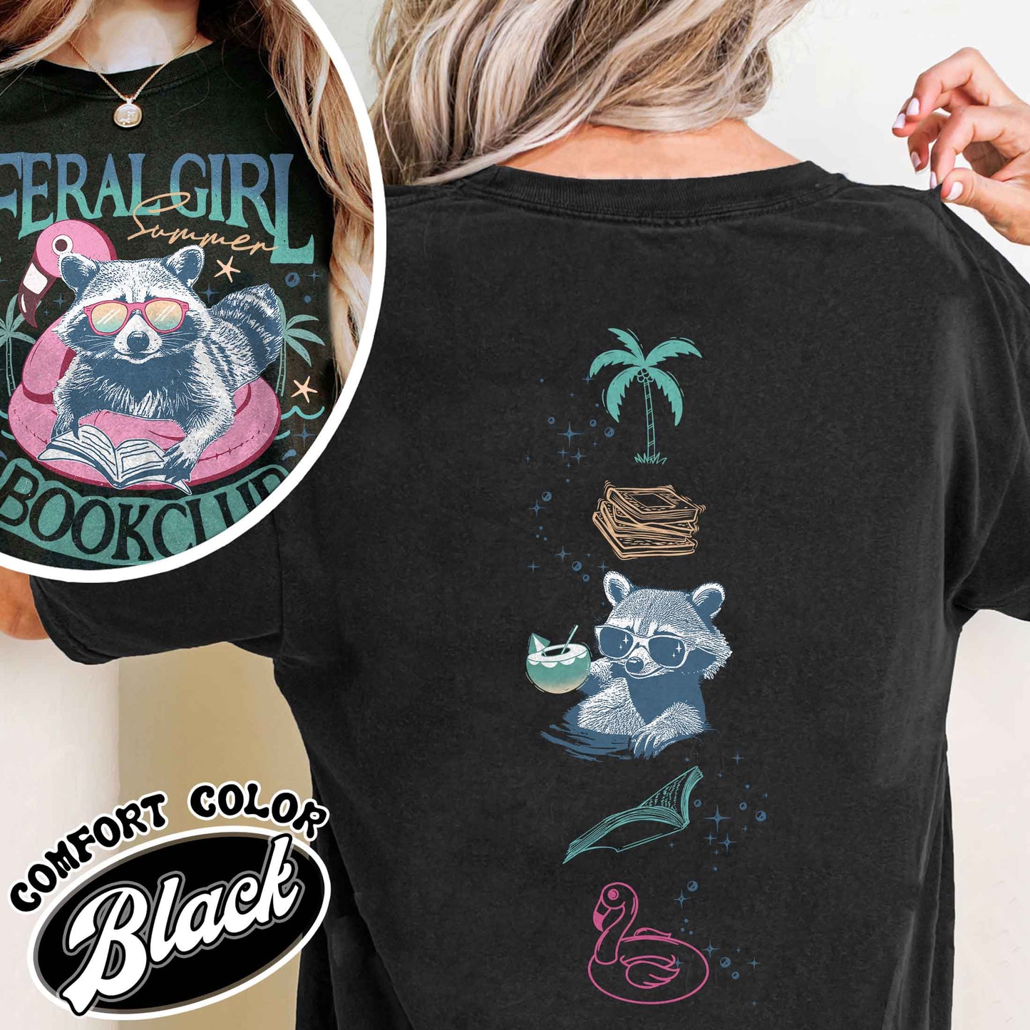 Book Girl Summer Comfort Color Shirt, Beach Book Lover Summer Bookish Funny Reader, Feral Girl Summer Raccoon Shirt, Funny Meme Raccoon T Shirt, Bookish