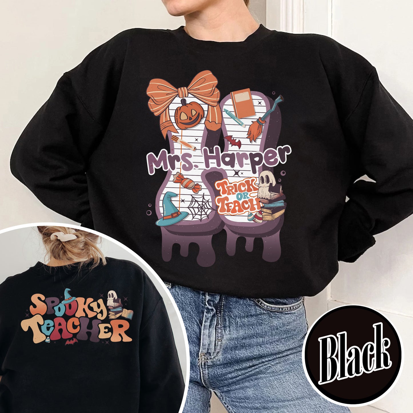 Back to School Sweatshirt, Personalized Halloween Teacher Sweatshirt, First Day of School Sweatshirt