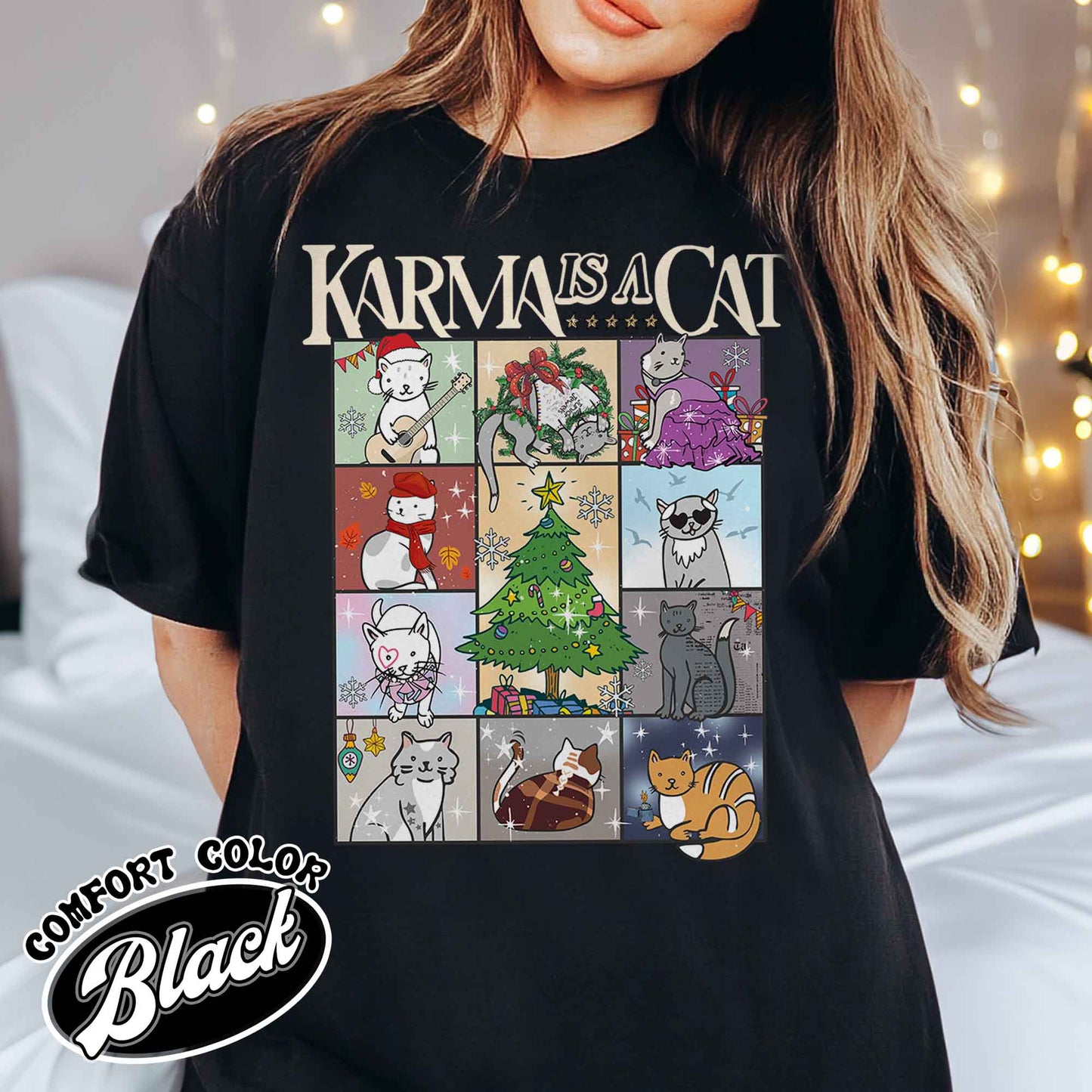 Karma Is a Cat Shirt, Kitten T-Shirt, Cat Lover Gift Tee, Concert Tee, Positive Quote Tee, Karma T-Shirt, Merry Swiftmas Shirt, Christmas Cat Tee