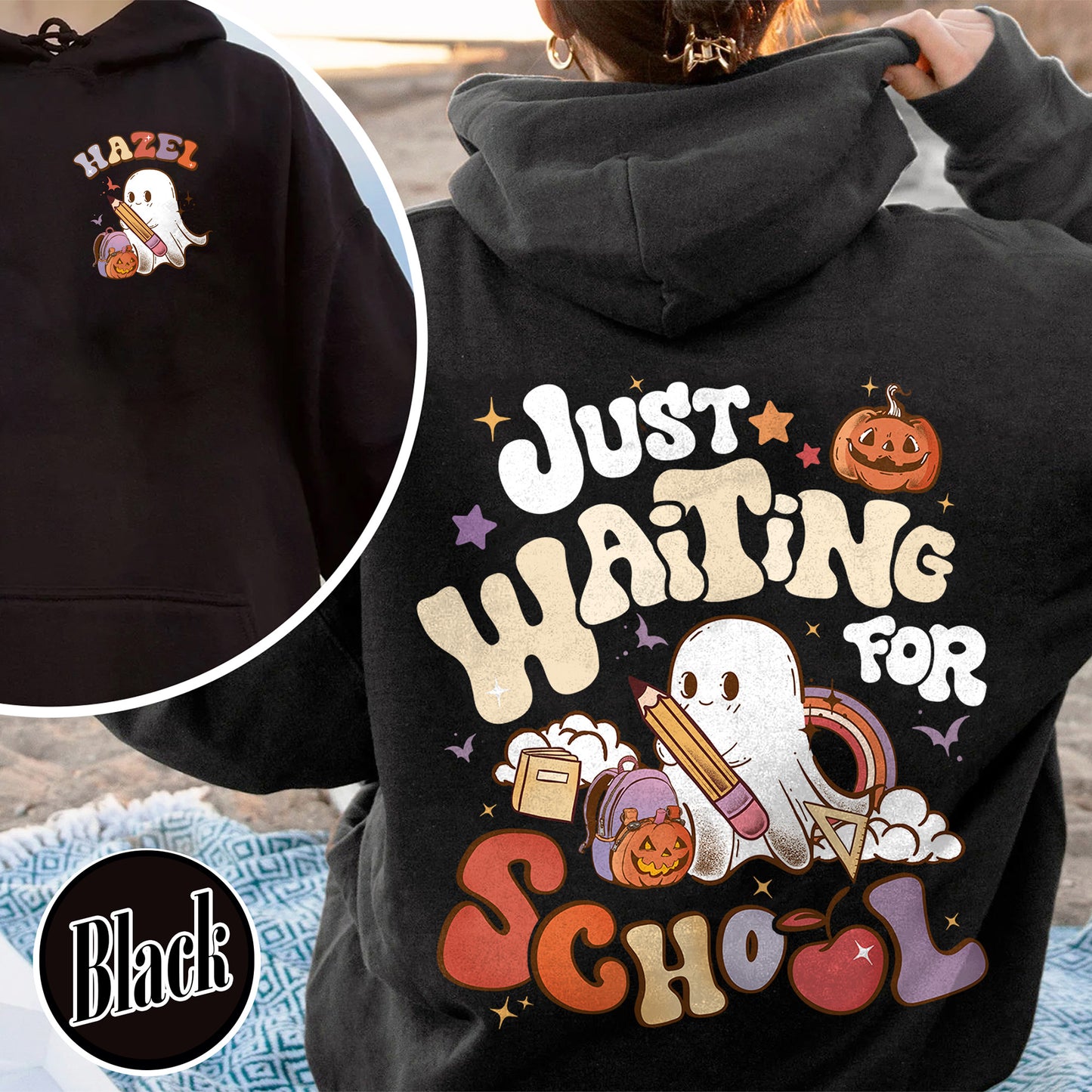 Halloween Hoodie, Waiting for Back to School Hoodie, Custom Halloween Teacher Hoodie