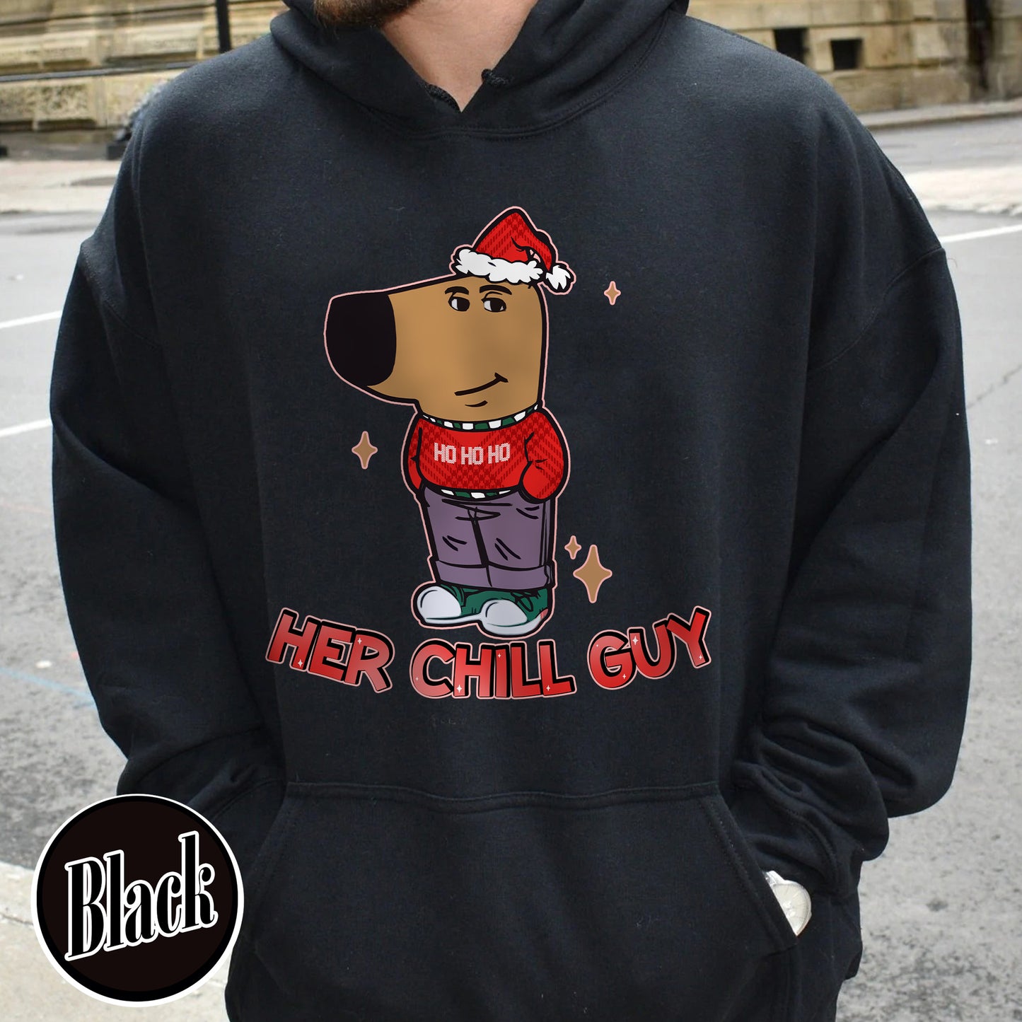 Chilly Christmas Hoodie, Funny Boyfriend Hoodie, Chill Dog TikTok Meme, Viral Dog Cartoon, Matching Xmas, Funny Couple Christmas Hoodie