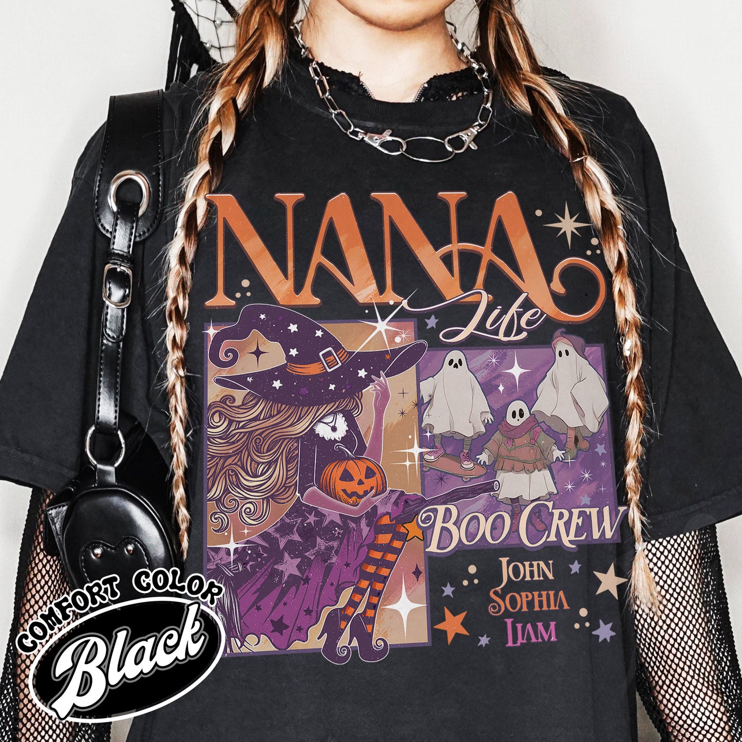 Custom Halloween Nana Witch Shirt, Personalized Halloween Mama Shirt, Spooky Mama Shirt, Spooky Mom Shirt, Halloween Shirt, Custom Name Halloween