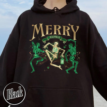 Merry Manmas Hoodie, Dancing Skeletons for Christmas Hoodie, Dancing Skeleton Christmas, Skeleton Christmas Tis the Season, Necromancer Hoodie