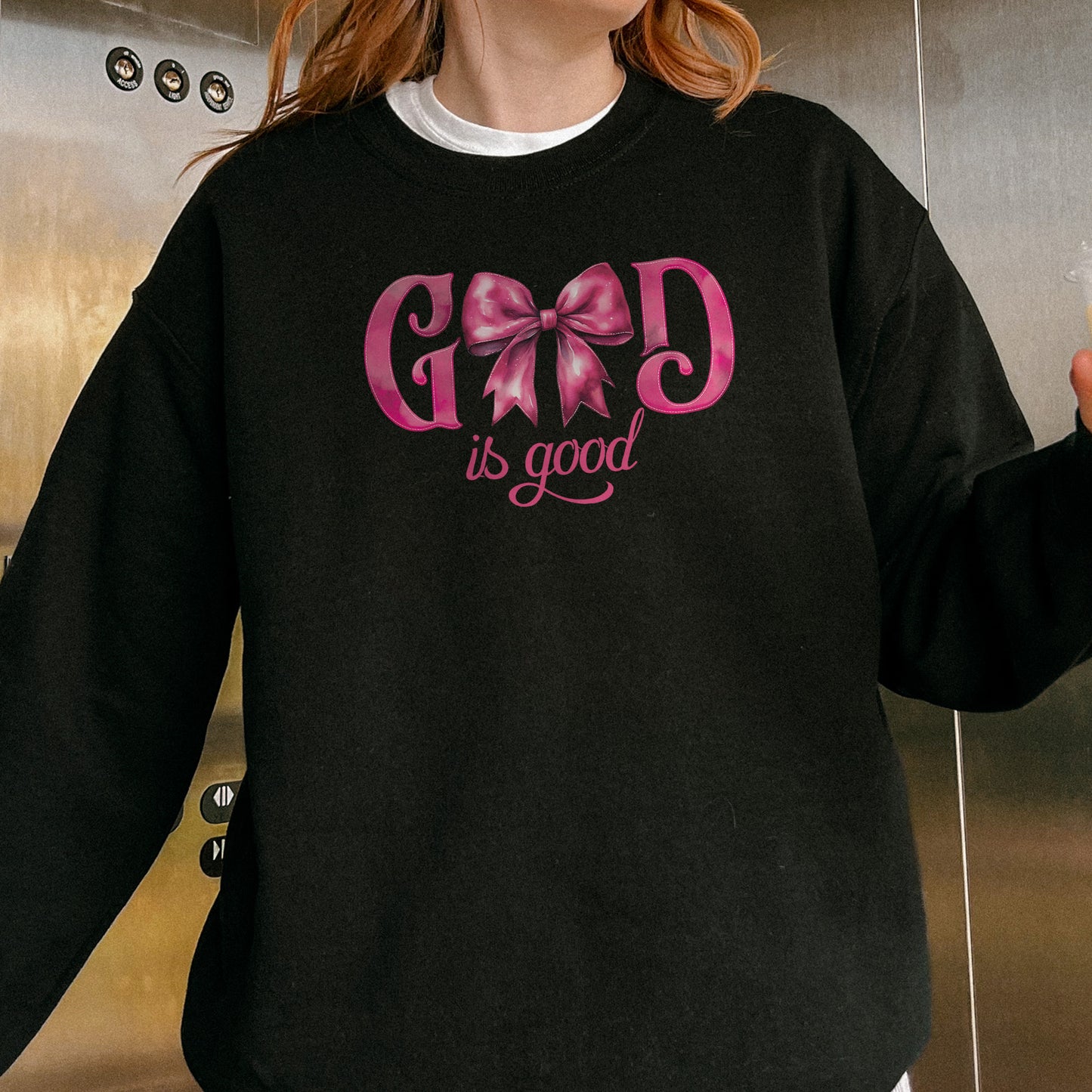 God Is Good Sweatshirt | Pink Bow Christian Faith Sweatshirt, Bible Verse Sweatshirt