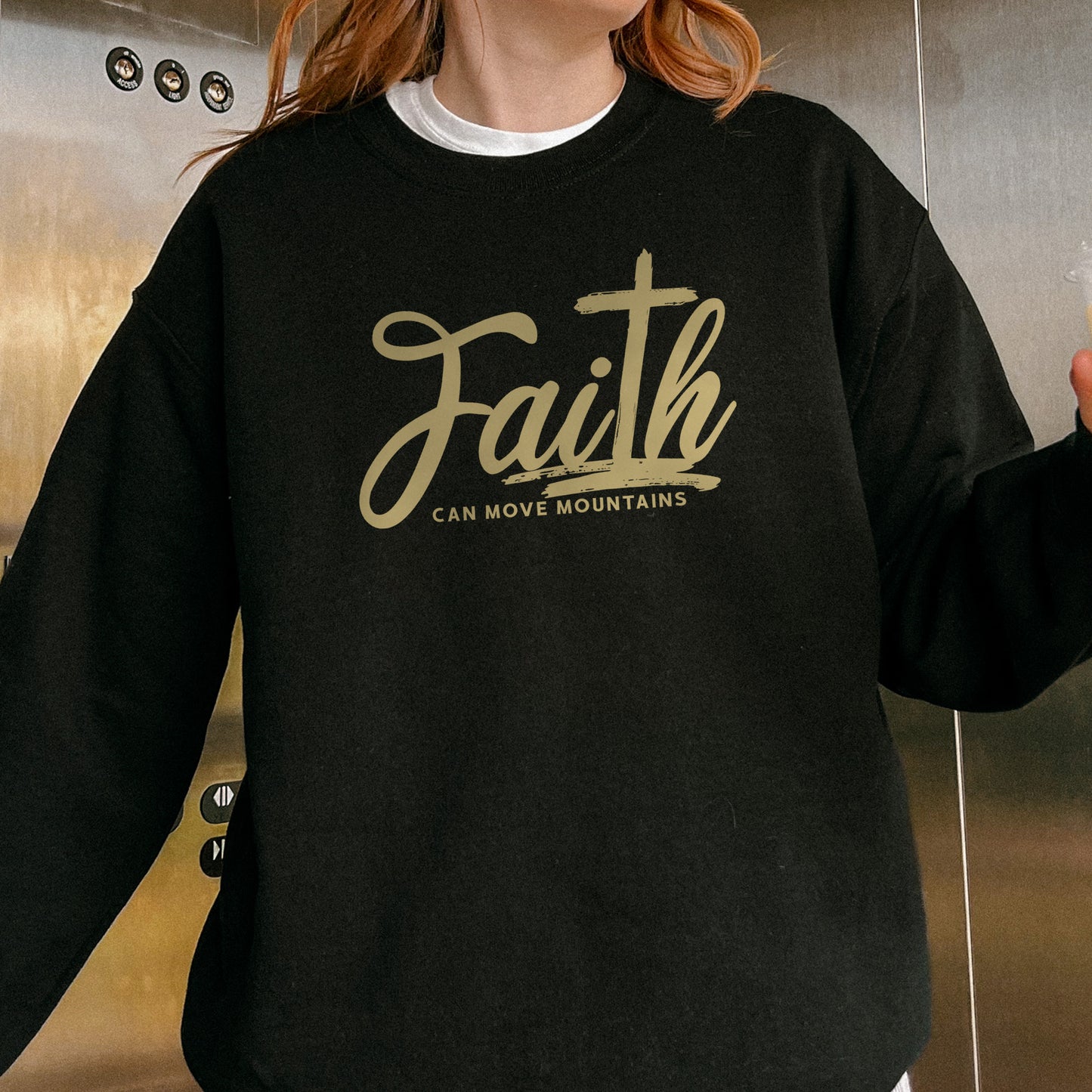 Faith Can Move Mountains Sweatshirt | Christian Cross Bible Verse Sweatshirt