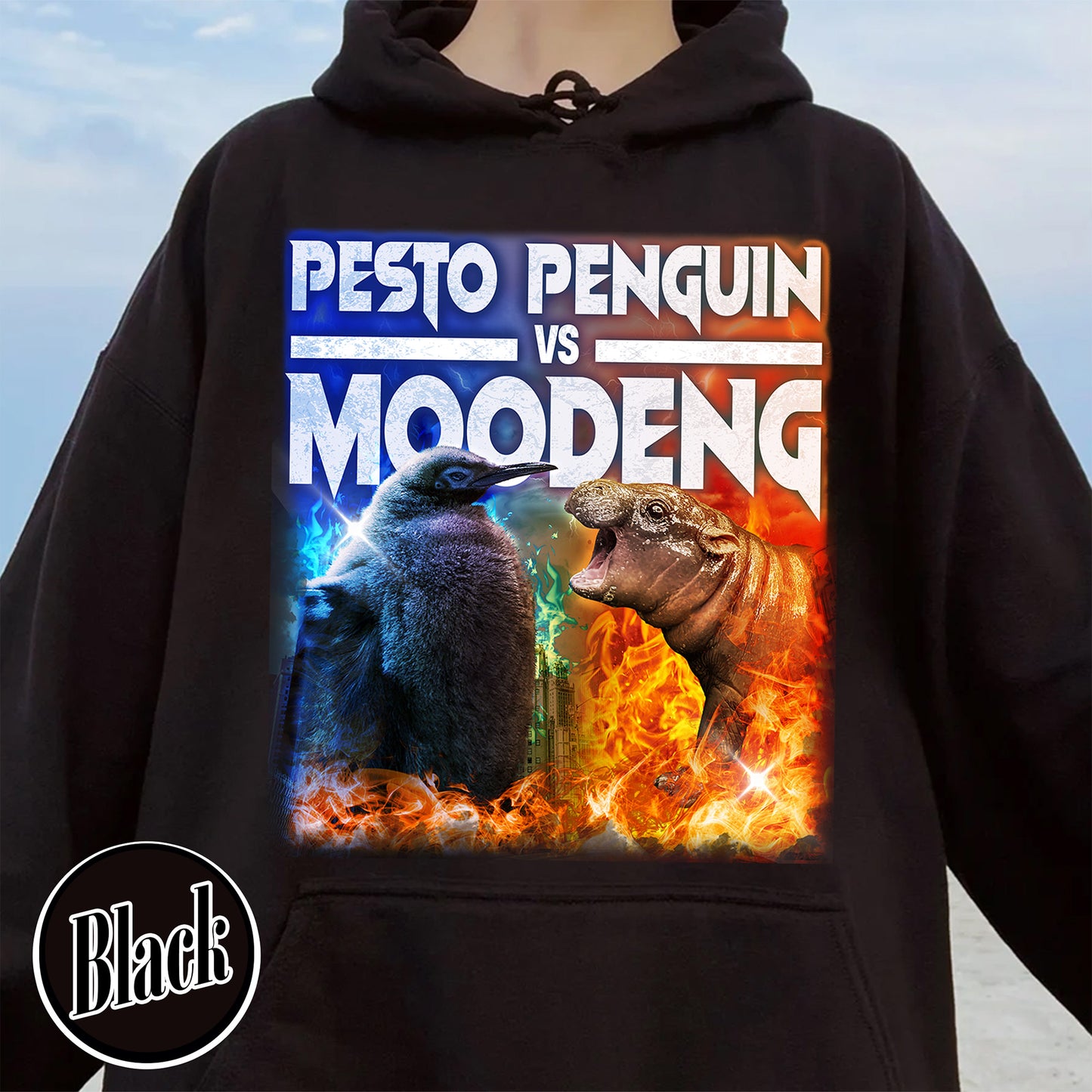 Pesto the Penguin Hoodie, Moo Deng Hoodie, Hippo Moo Deng Hoodie, Animal Lover Gift, the Penguin Viral Cute Hoodie, Funny Penguin, Zoo Baby Hippo