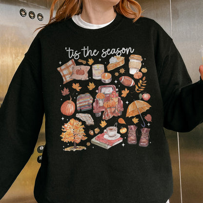 Tis the Season Tee, Pumpkin Season, Autumn Doodle Harvest, Women’s Cozy Sweatshirt