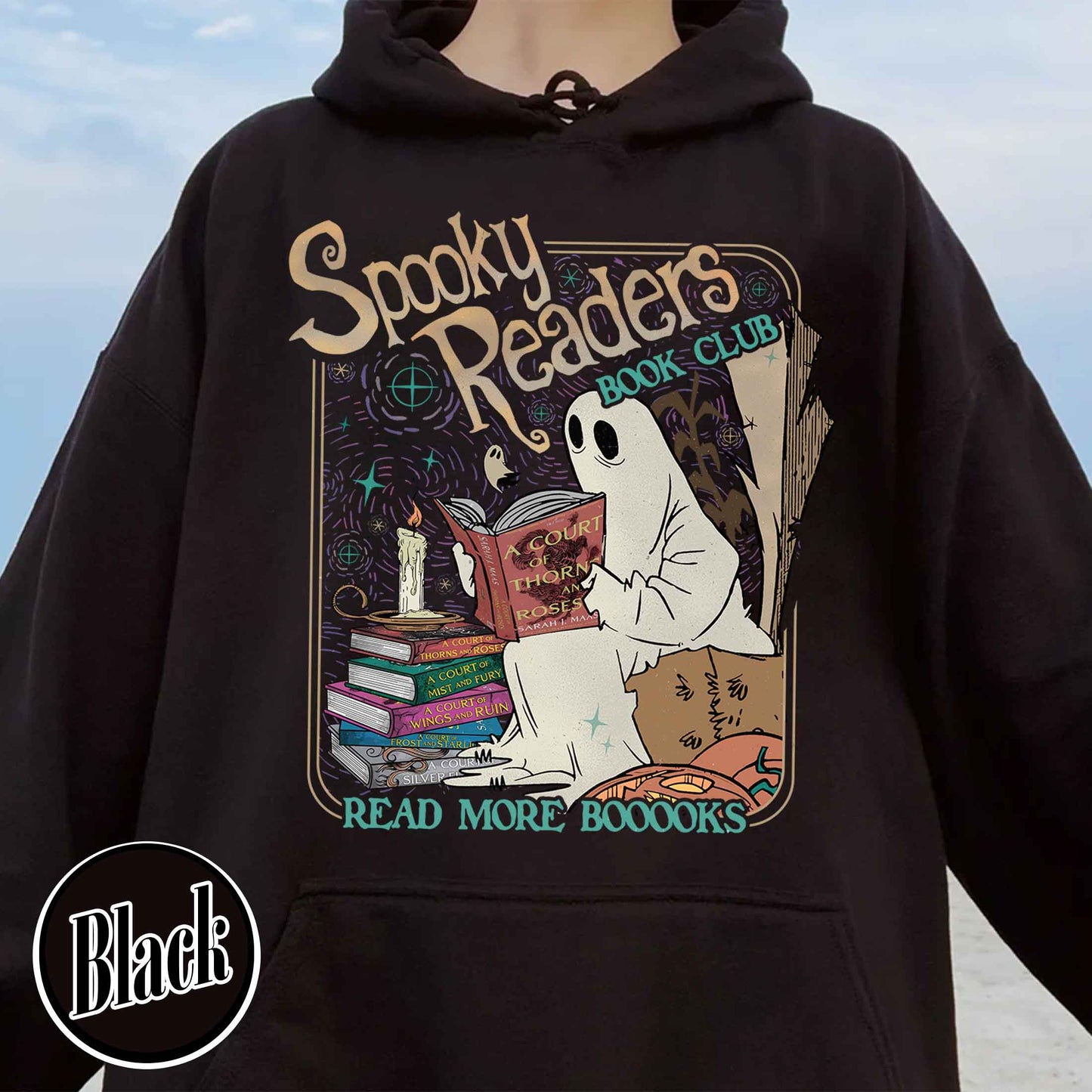 Bookish Hoodie, Acotar Ghost Hoodie, Book loverHalloween Hoodie, Spooky Ghost Skeleton Hoodie