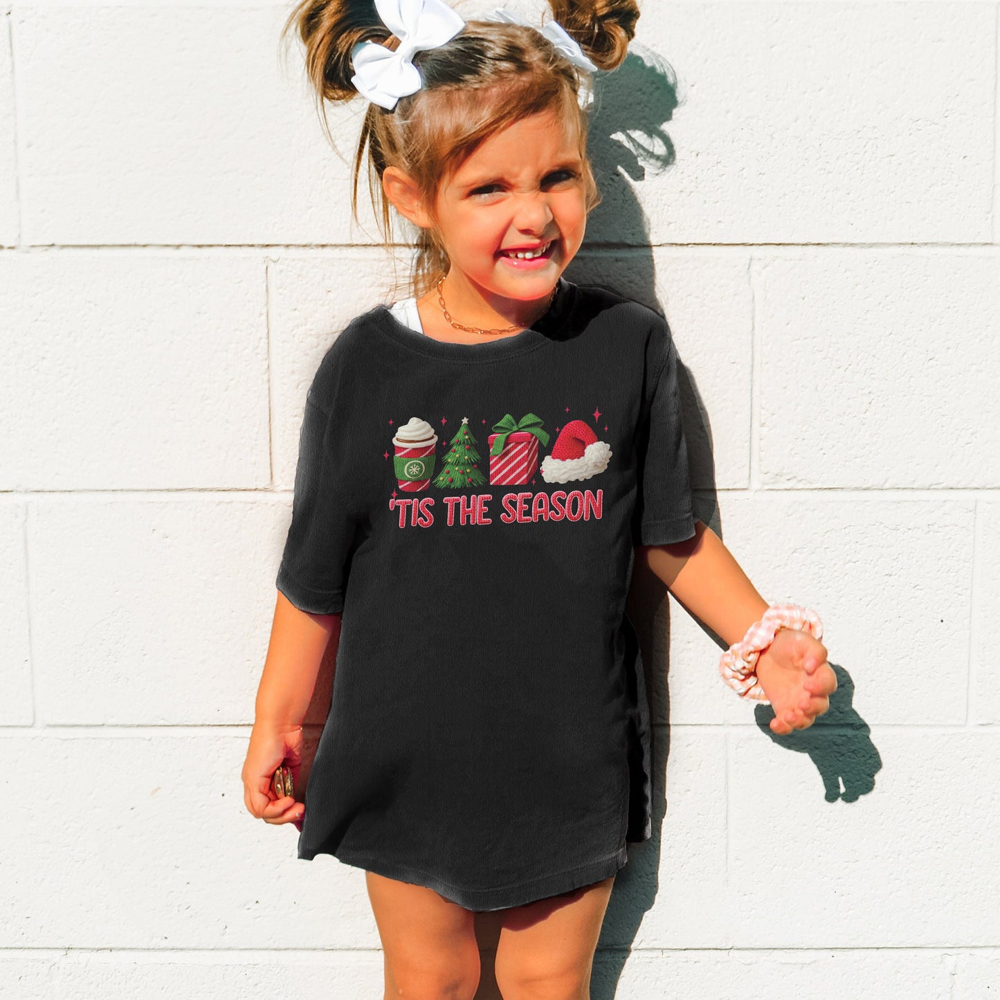 Tis The Season Shirt: Christmas Coffee, Holiday Gift, Santa Hat Tree, Festive Christmas Outfit Youth Tshirt