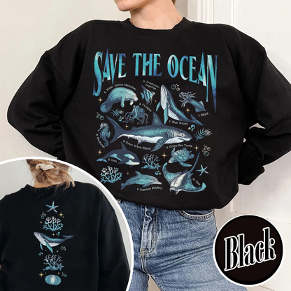 Save The Ocean Sweatshirt, Animal Sweatshirt, Retro Ocean Nature Sweatshirt, Dolphin Sweatshirt, Shark Lover Gift,Marine Biologist,Surfing Sweatshirt