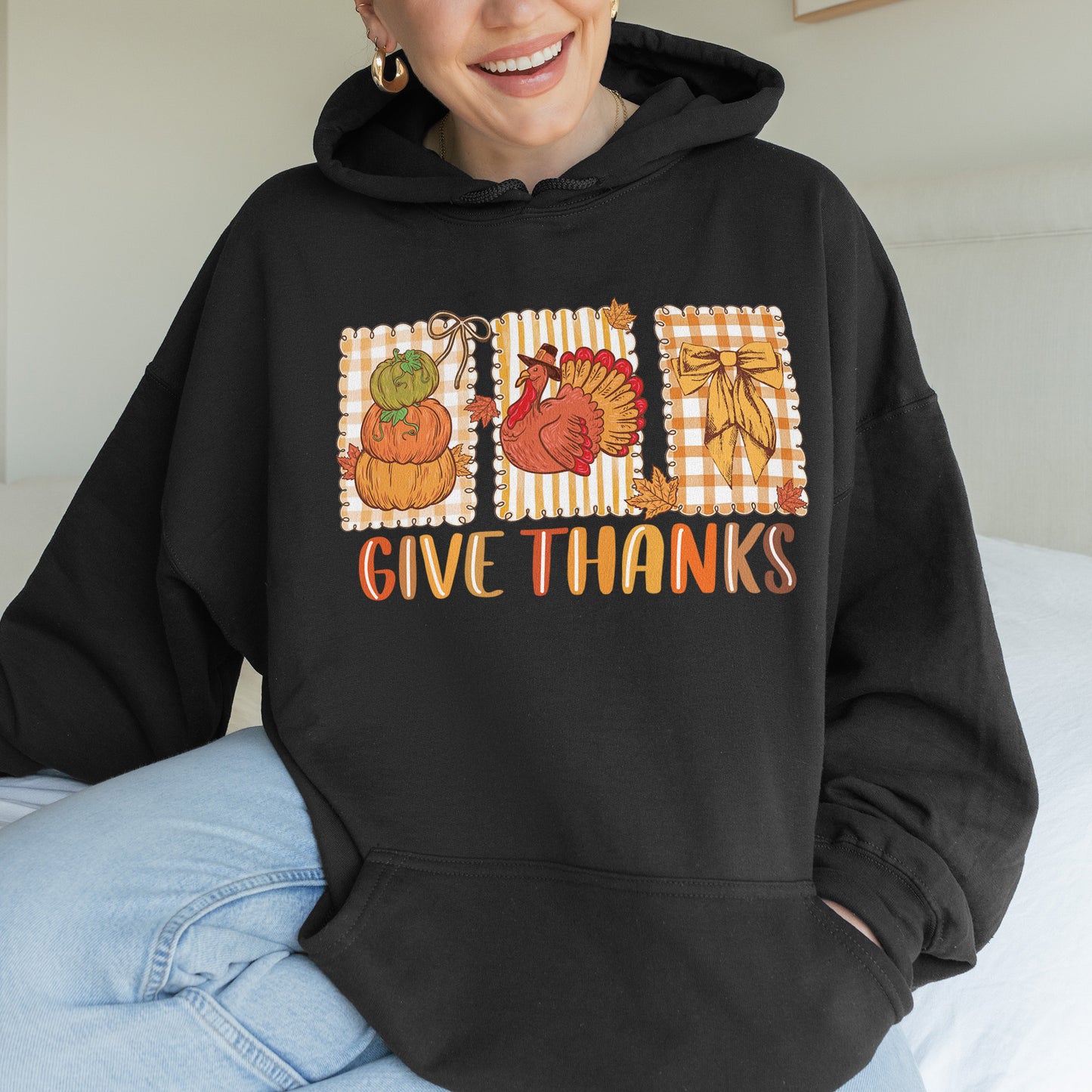 Thanksgiving Holiday, Give Thanks Coquette, Fall Pumpkin Turkey, Grateful Thankful Blessed, Autumn Gift Hoodie