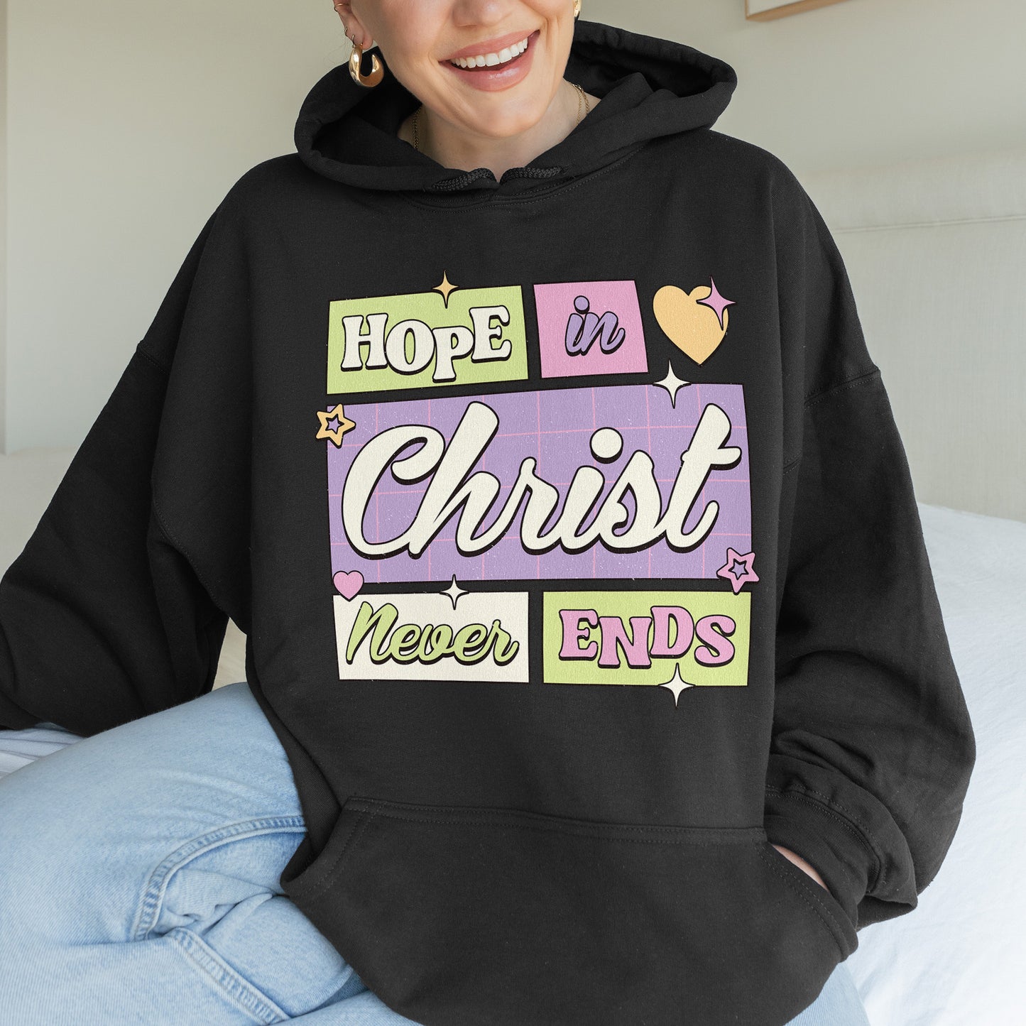 Hope in Christ Never Ends Hoodie: Vintage Christian Hoodie, God Never Fails Hoodie, Cute Pastel Jesus Hoodie