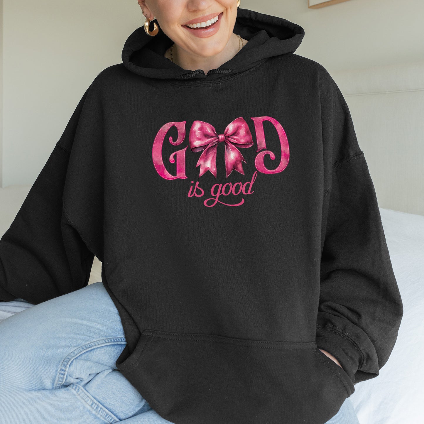 God Is Good Hoodie | Pink Bow Christian Faith Hoodie, Bible Verse Hoodie