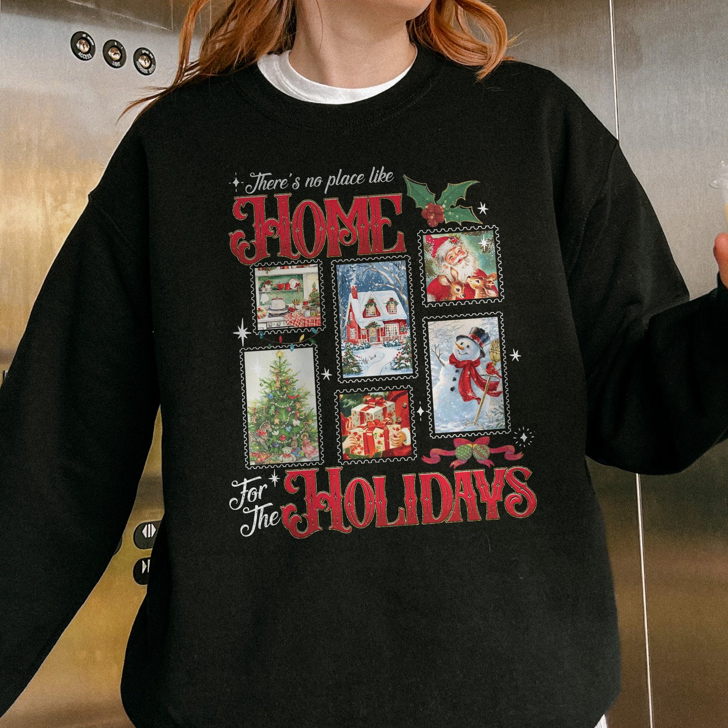 Home for the Holidays Sweatshirt: Vintage Christmas Sweatshirt, Merry Xmas Sweatshirt, Festive Family Xmas Sweatshirt