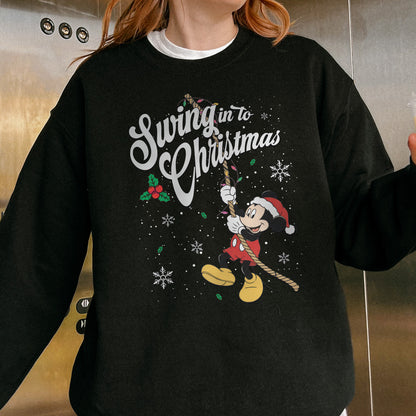 Swing Into Christmas Shirt: Funny Mickey Christmas Tee, Cute Holiday Shirt, Festive Disney Christmas Outfit Sweatshirt