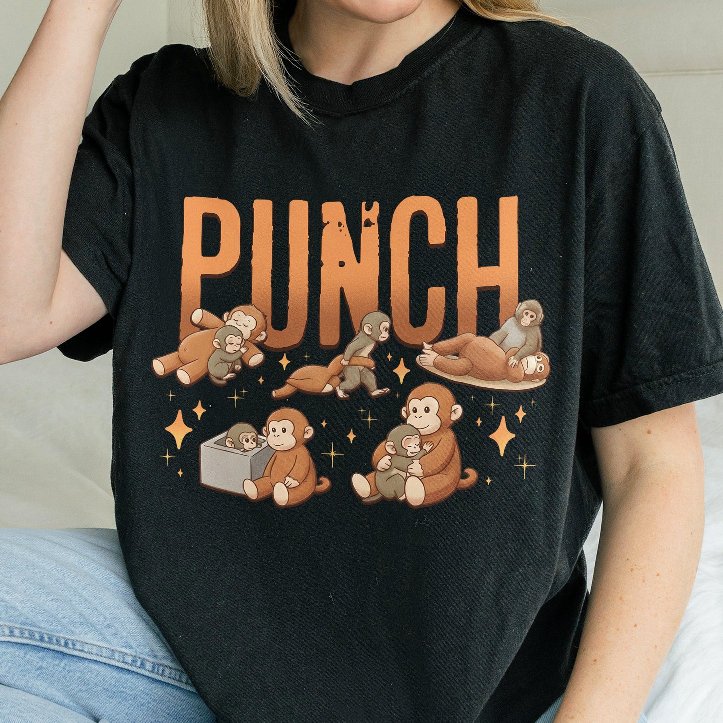 Monkey Punch Cute - Funny Kawaii Monkeys Graphic - Animals Monkeys Lovers Tshirt