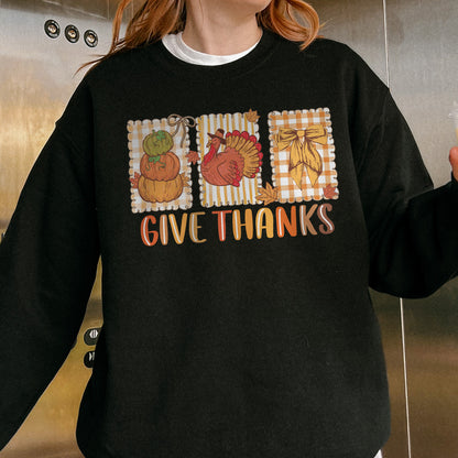 Thanksgiving Holiday, Give Thanks Coquette, Fall Pumpkin Turkey, Grateful Thankful Blessed, Autumn Gift Sweatshirt