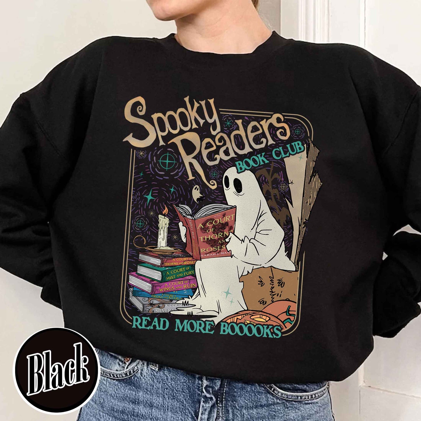 Bookish Sweatshirt, Acotar Ghost Sweatshirt, Book loverHalloween Sweatshirt, Spooky Ghost Skeleton Sweatshirt