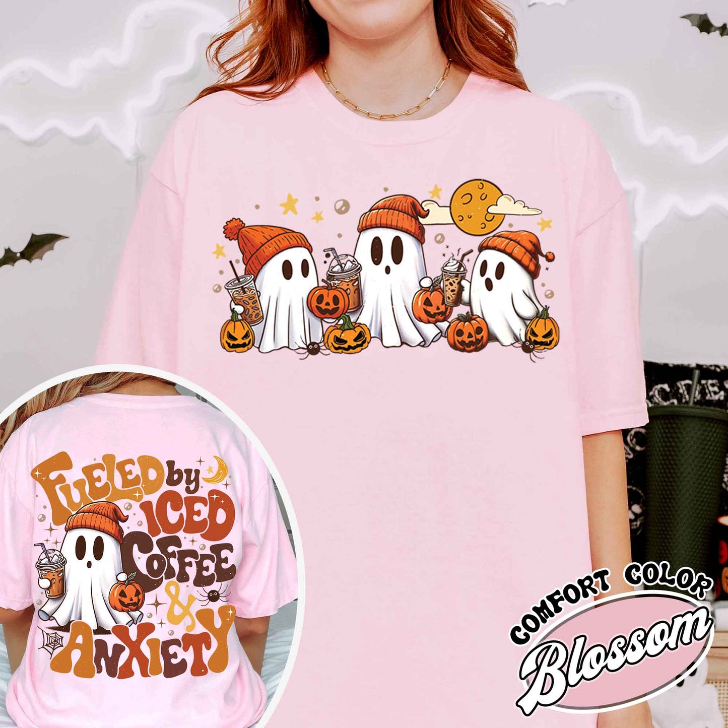 Halloween Coffee Shirt, Little Ghost Iced Coffee Shirt, Halloween Shirt ,Cute Ghost Drinking Coffee, Halloween Ghost Iced Coffee T-shirt