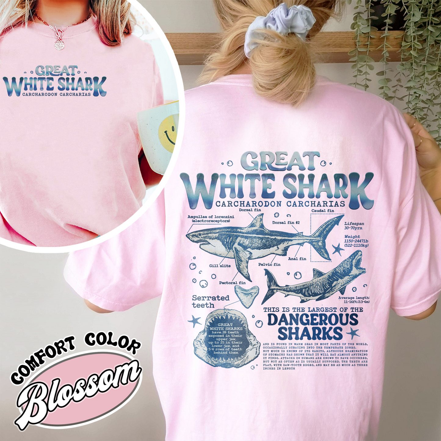 Great White Shark Anatomy Comfort Colors Shirt, Shark Shirt, Great White Shark Biology Shirt, Great White Shark Drawing,Marine Biology Shirt