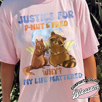 Justice for P'nut and Fred Shirt,P’Nut The Squirrel,Raccoon With Moon Shirt,Animal Rights Shirt,P'nut and Raccoons Vintage Graphic shirt