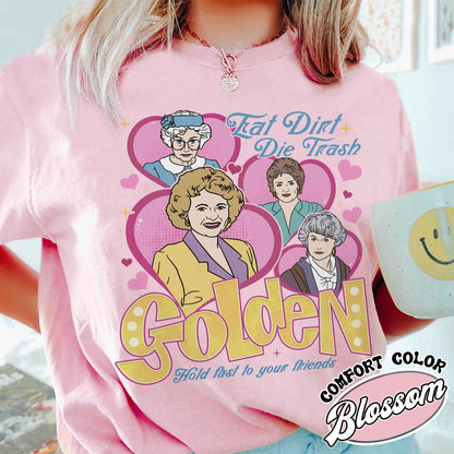 Eat Dirt, Die Trash Stay Golden With Pocket Graphic Tee 90s Sitcom Mom Vibes, Sarcastic Mom, Funny Mom, Gift For Her, Gift For Friend