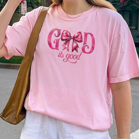 God Is Good Shirt | Pink Bow Christian Faith Tee, Bible Verse Top