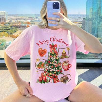 Vintage Merry Christmas Shirt – Christmas Tree Candy Cane Hot Cocoa Holiday Tee
