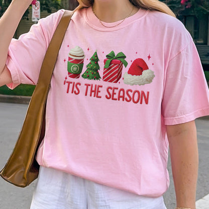 Tis The Season Shirt: Christmas Coffee, Holiday Gift, Santa Hat Tree, Festive Christmas Outfit Tshirt