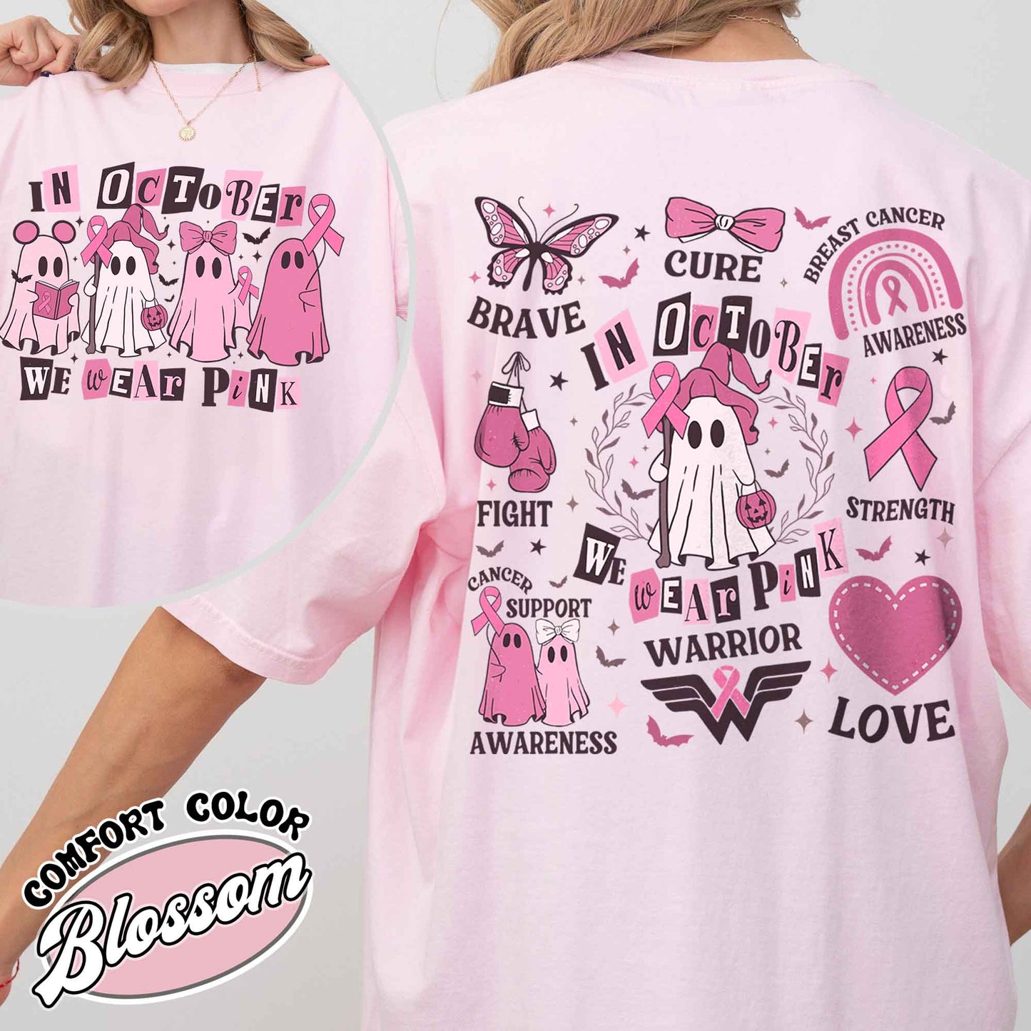 Breast Cancer Support Squad Shirt, in a October We Wear Pink, in October We Wear Pink Ghost Shirt, We Wear Pink in October Shirt, Breast Cancer