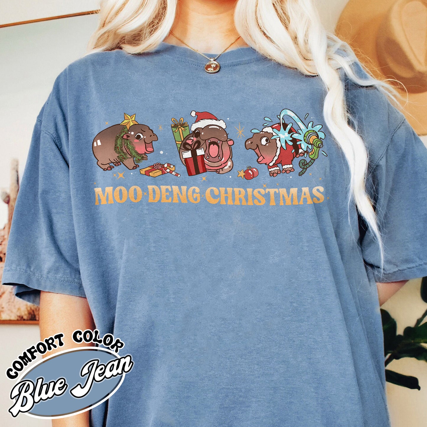 Moo Deng Shirt, Baby Hippo Shirt, Christmas Shirt, Baby Hippo Tee, Moo Deng Gift, Christmas Gift, Moo Deng Lover Shirt, Funny Baby Hippo Lover