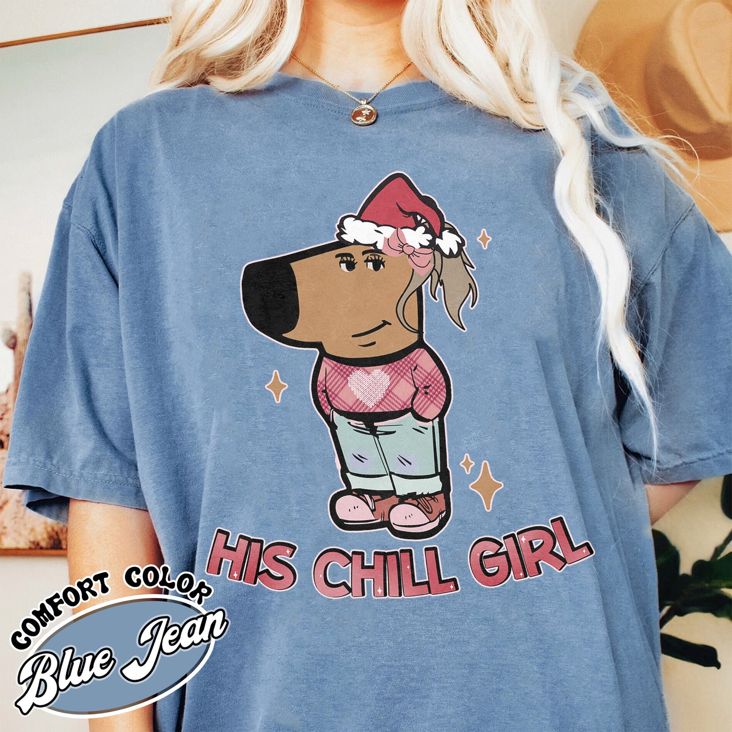 Chilly Christmas Comfort Color Shirt, Funny Boyfriend Shirt, Chill Dog TikTok Meme, Viral Dog Cartoon Shirt, Matching Xmas Tshirt, Funny Couple Christmas Shirt