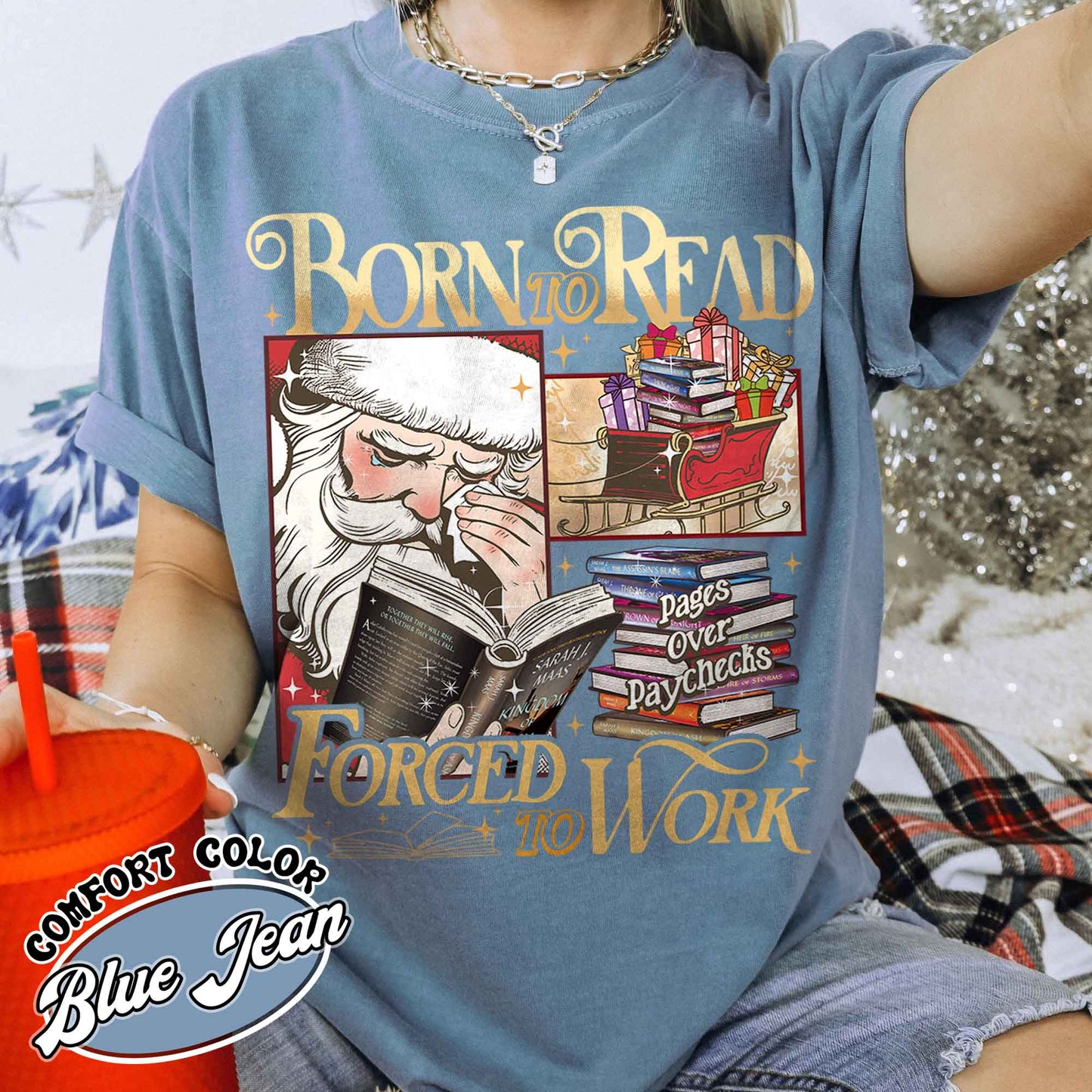 Christmas Born To Read Shirt, Born To Read Forced To Work Shirt, Born To Read Bookish Shirt, Born To Read Forced Shirt, Christmas Book Shirt