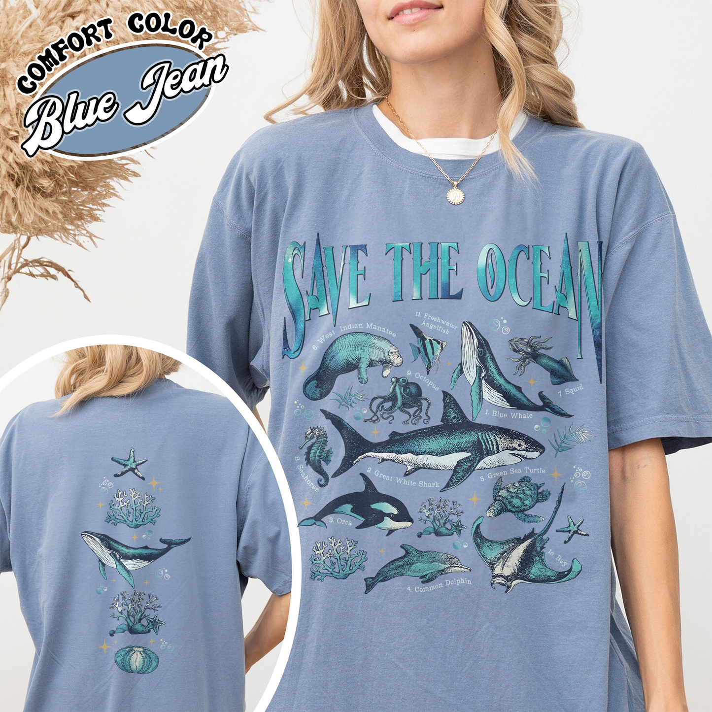 Save The Ocean Comfort Colors Shirt, Animal Tshirt, Retro Ocean Nature Shirt, Dolphin Shirt, Shark Lover Gift,Marine Biologist,Surfing Shirt