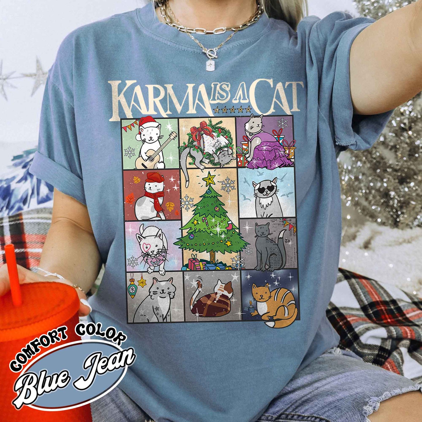 Karma Is a Cat Shirt, Kitten T-Shirt, Cat Lover Gift Tee, Concert Tee, Positive Quote Tee, Karma T-Shirt, Merry Swiftmas Shirt, Christmas Cat Tee