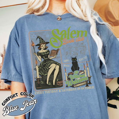 Salem Book Club Shirt, Salem Book Club, Salem Witch Book Club, Halloween Bookish Gift, Halloween Black Cat Broom Shirts, Halloween Bookish Shirt