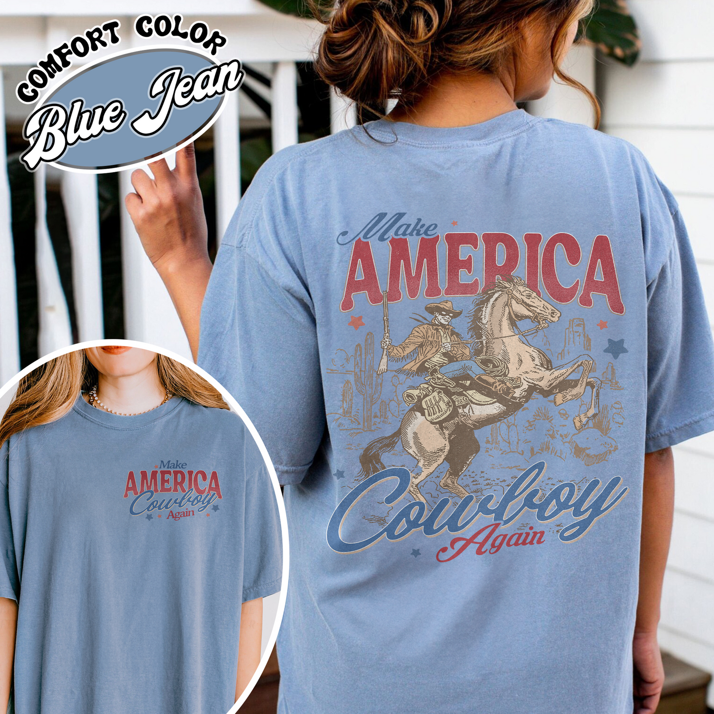 Make America Cowboy Again Comfort Colors Shirt,Make America Cowboy Again Tshirt,4th of July Shirts,4th of July Western Comfort Colors Shirt