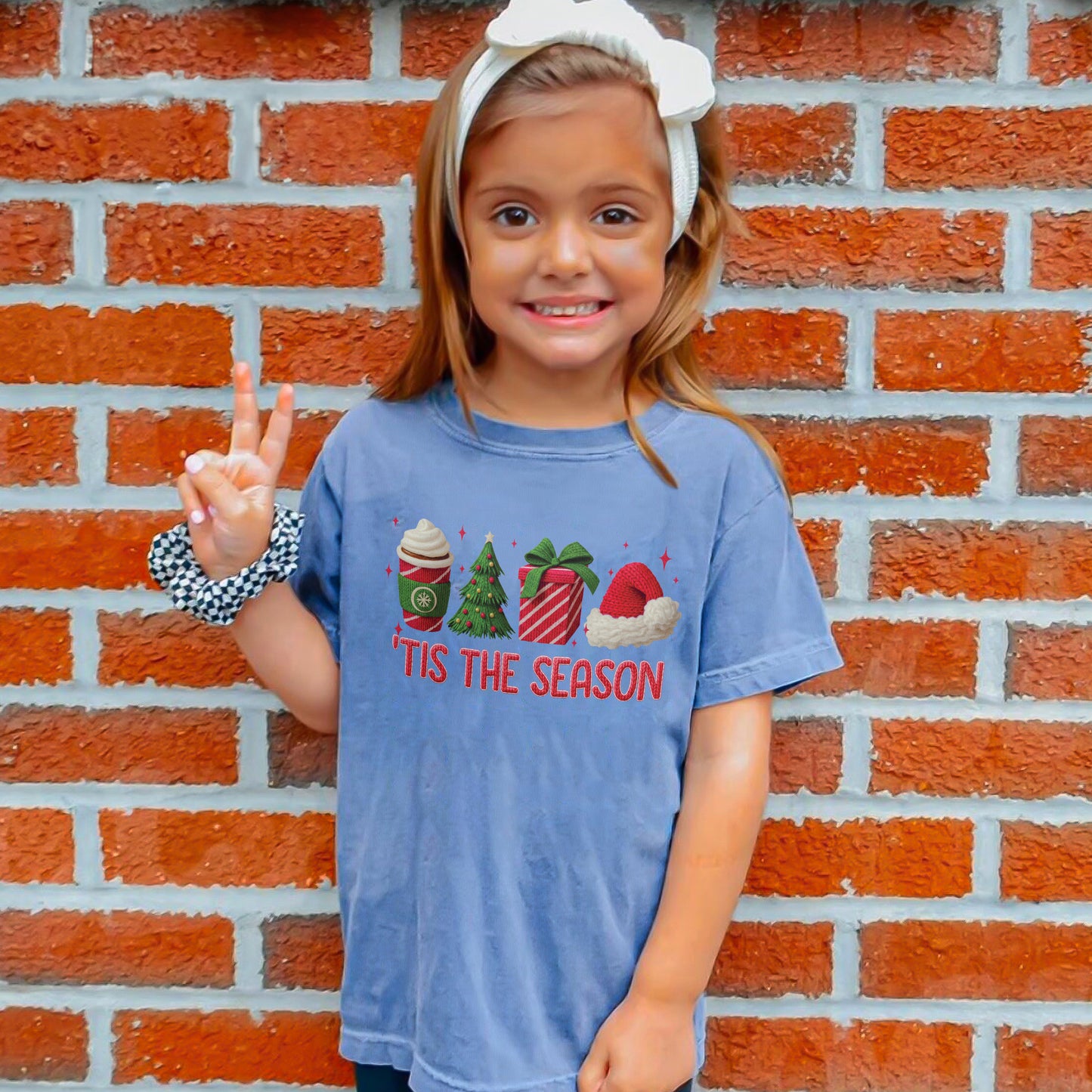 Tis The Season Shirt: Christmas Coffee, Holiday Gift, Santa Hat Tree, Festive Christmas Outfit Youth Tshirt