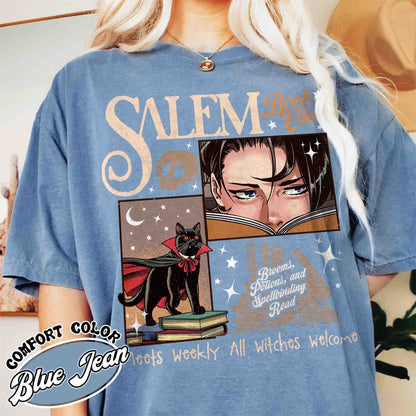 Retro Salem Book Club Comfort Colors Shirt, Bookish Halloween Tee, Black Cat Spooky Book Lover Shirt, Salem Witches, Spooky Season Fall