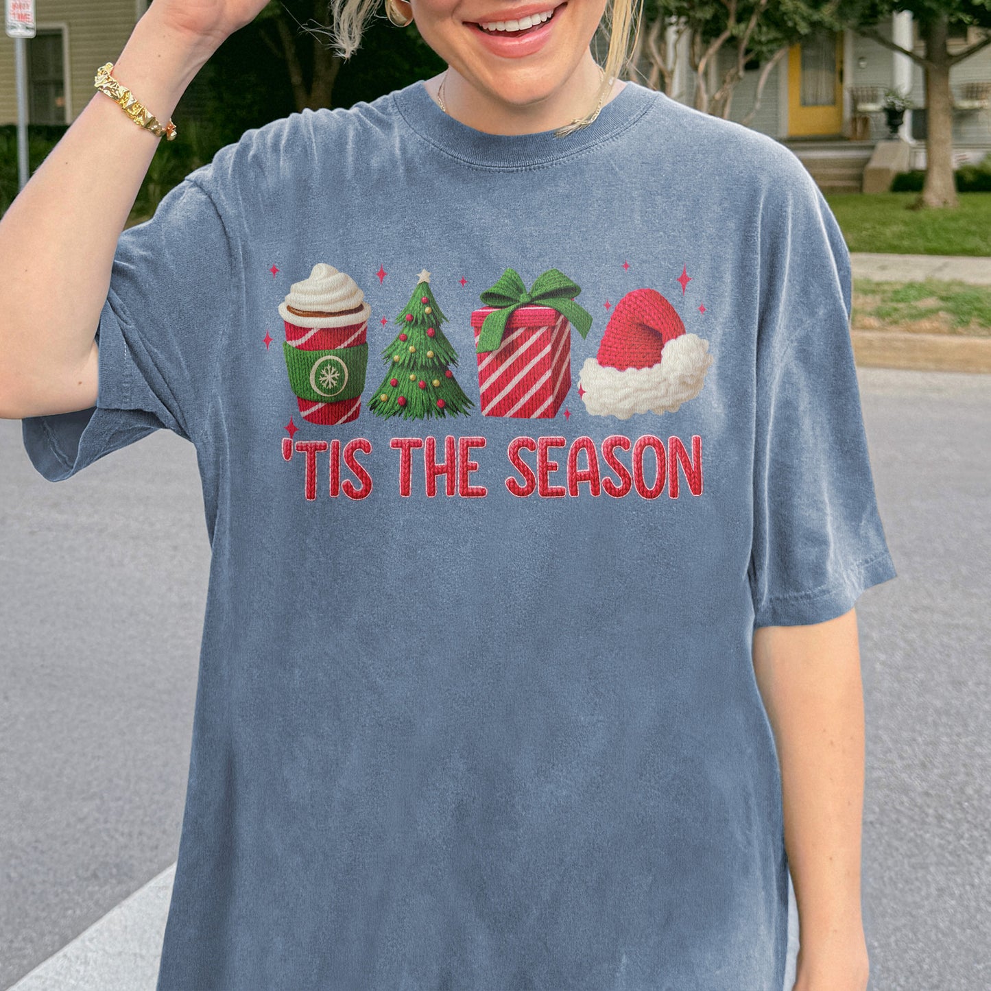 Tis The Season Shirt: Christmas Coffee, Holiday Gift, Santa Hat Tree, Festive Christmas Outfit Tshirt