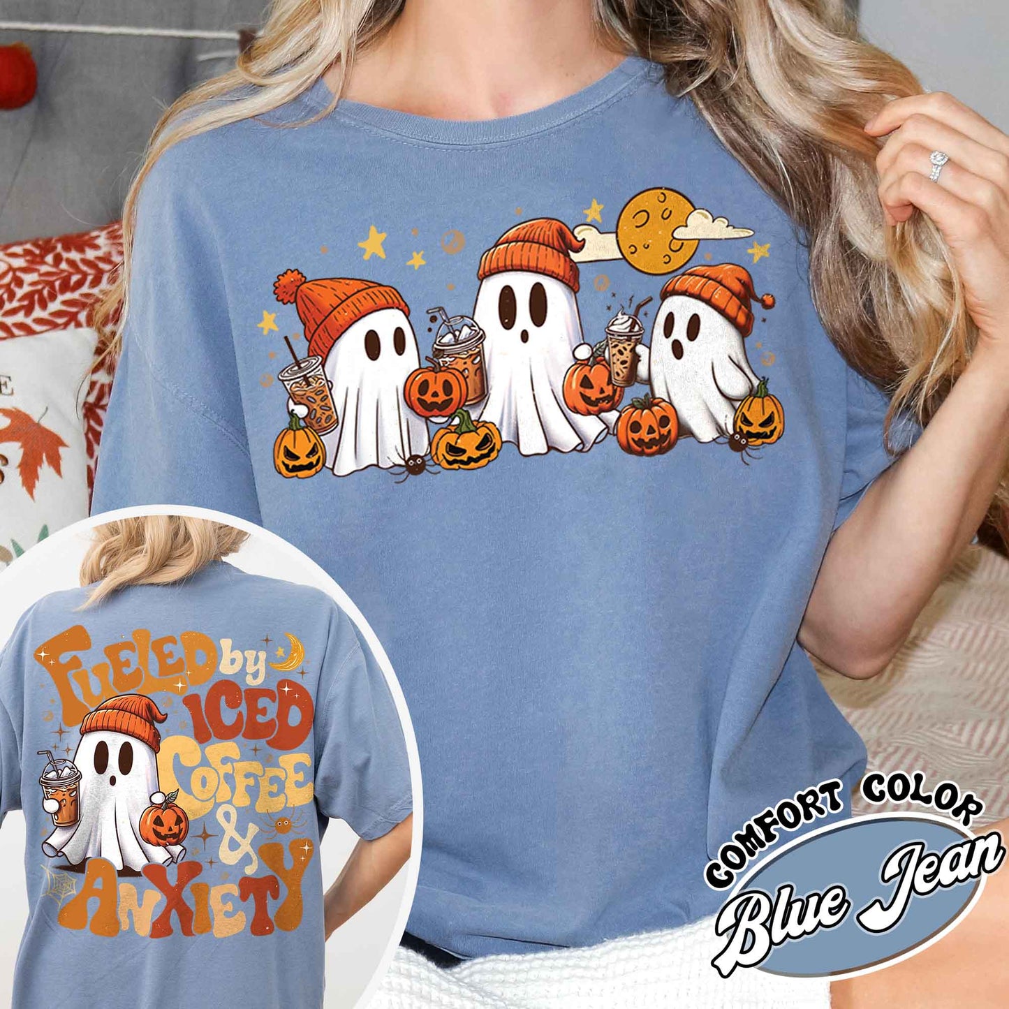 Halloween Coffee Shirt, Little Ghost Iced Coffee Shirt, Halloween Shirt ,Cute Ghost Drinking Coffee, Halloween Ghost Iced Coffee T-shirt