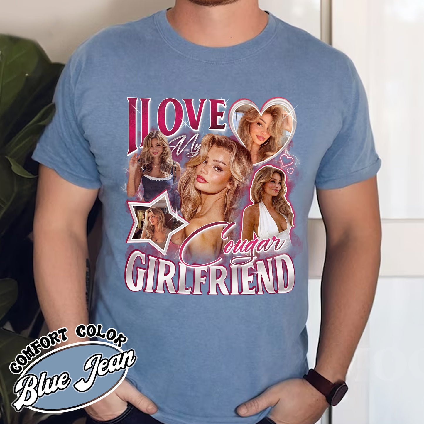 I Love My Cougar Girlfriend Shirt Custom Photo,Valentine Gift I Love My Girlfriend Custom Picture,Girlfriend Bootleg Shirt,90s Bootleg Shirt