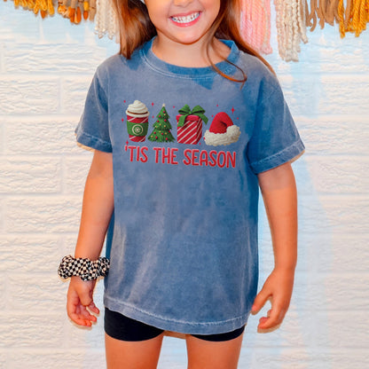 Tis The Season Shirt: Christmas Coffee, Holiday Gift, Santa Hat Tree, Festive Christmas Outfit Youth Tshirt