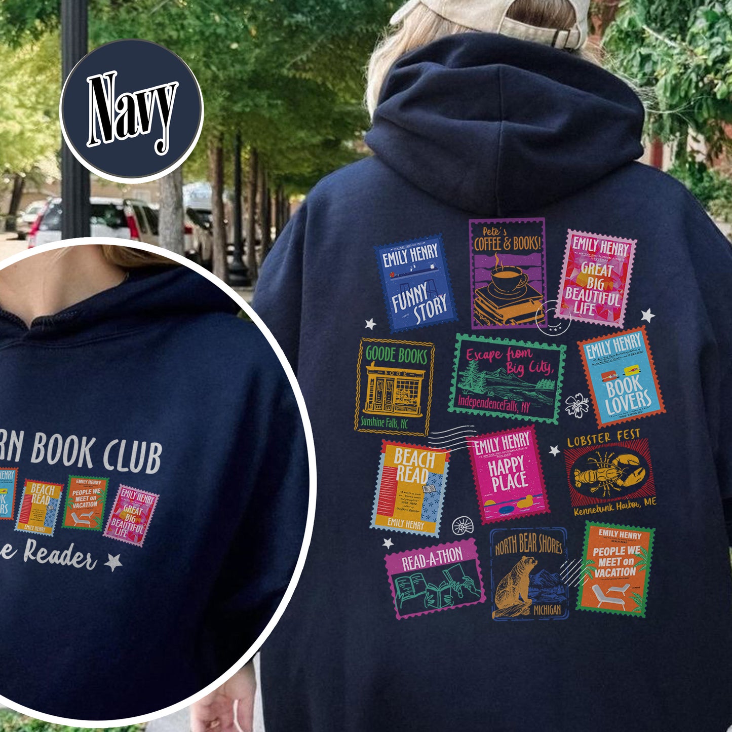 Book Lovers Hoodie,Emily Henry Books Stamp Hoodie, Sunshine Falls Hoodie, Happy Place Inspired Hoodie