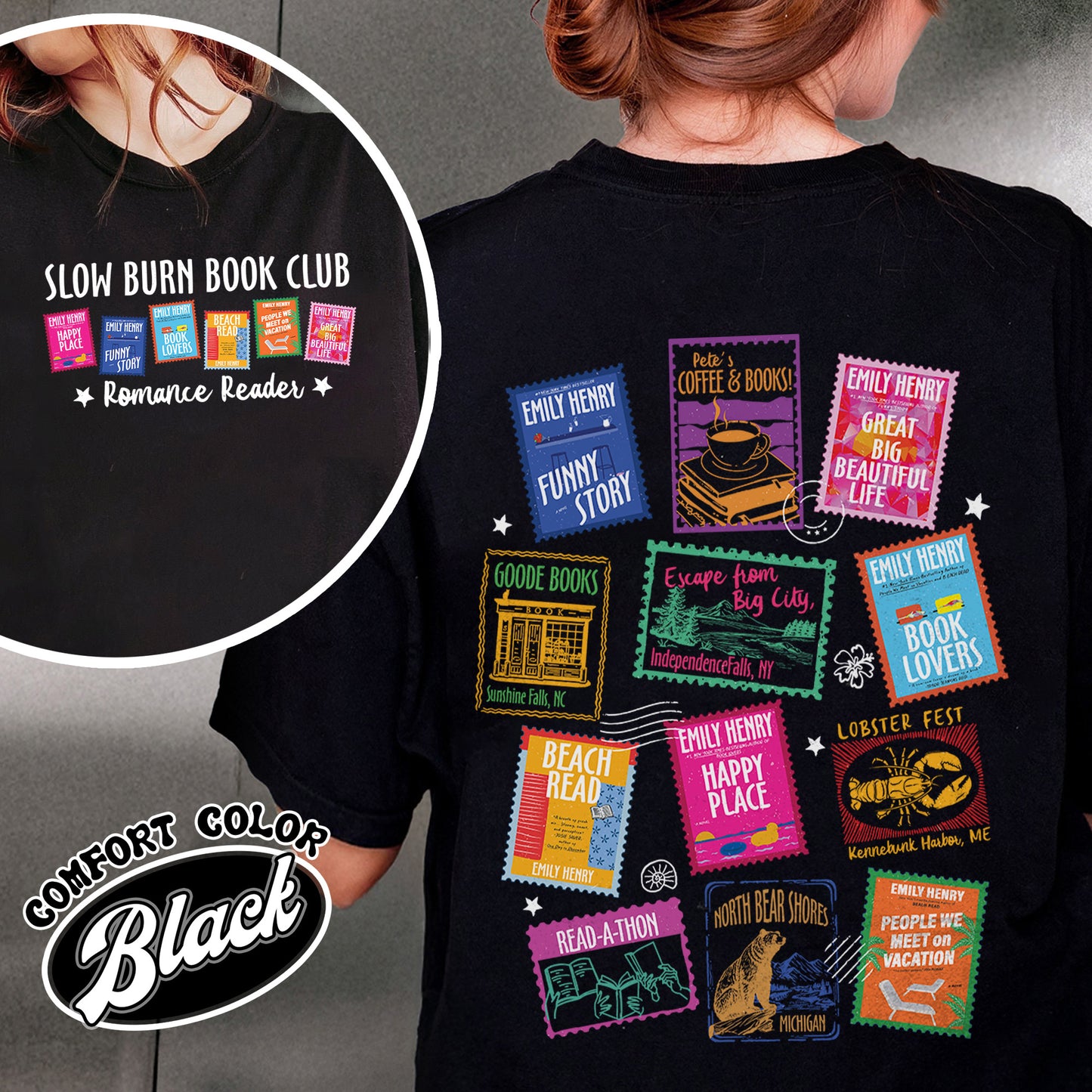 Book Lovers Comfort Colors Shirt,Emily Henry Books Stamp Shirt, Sunshine Falls Shirt, Happy Place Inspired Shirt
