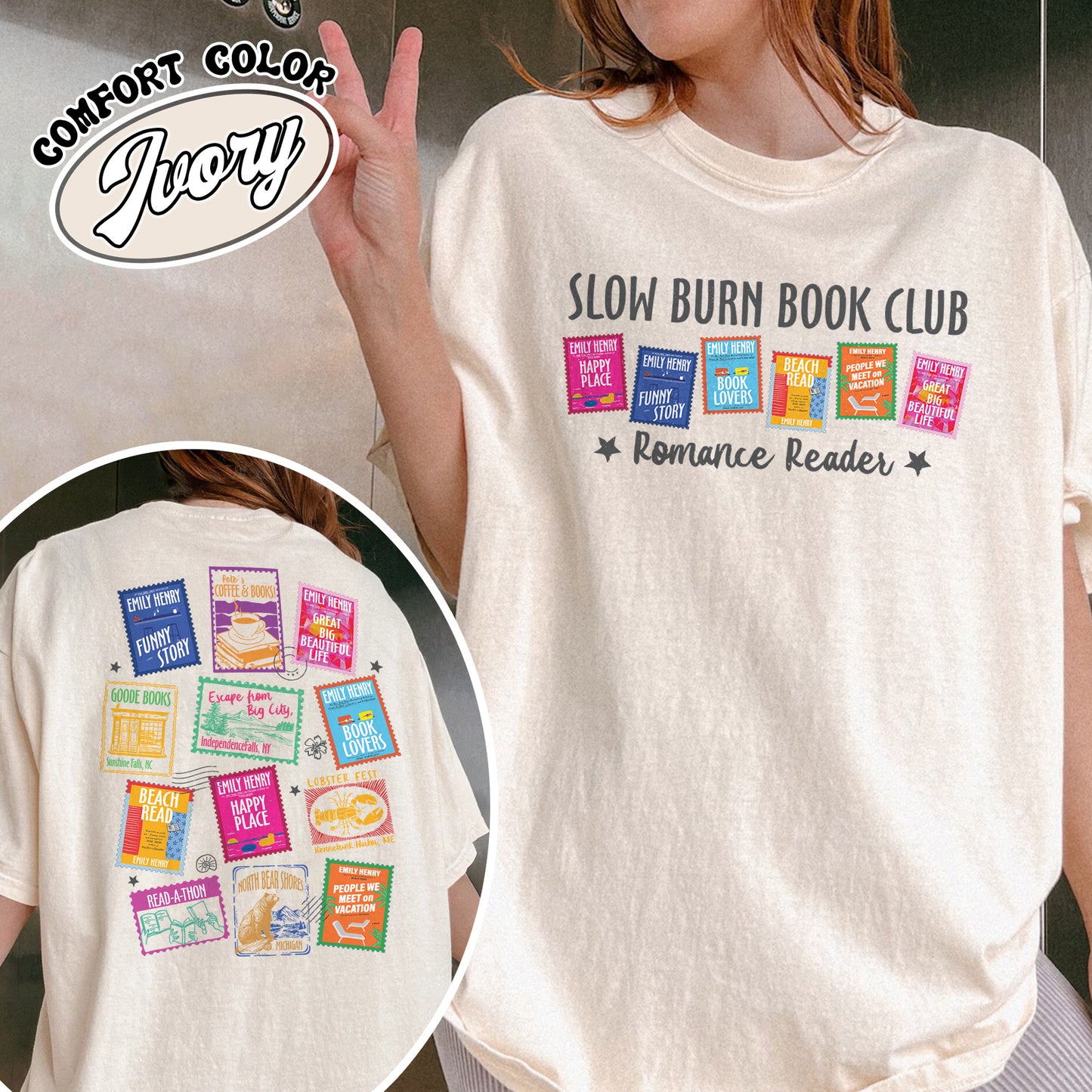 Book Lovers Comfort Colors Shirt,Emily Henry Books Stamp Shirt, Sunshine Falls Shirt, Happy Place Inspired Shirt