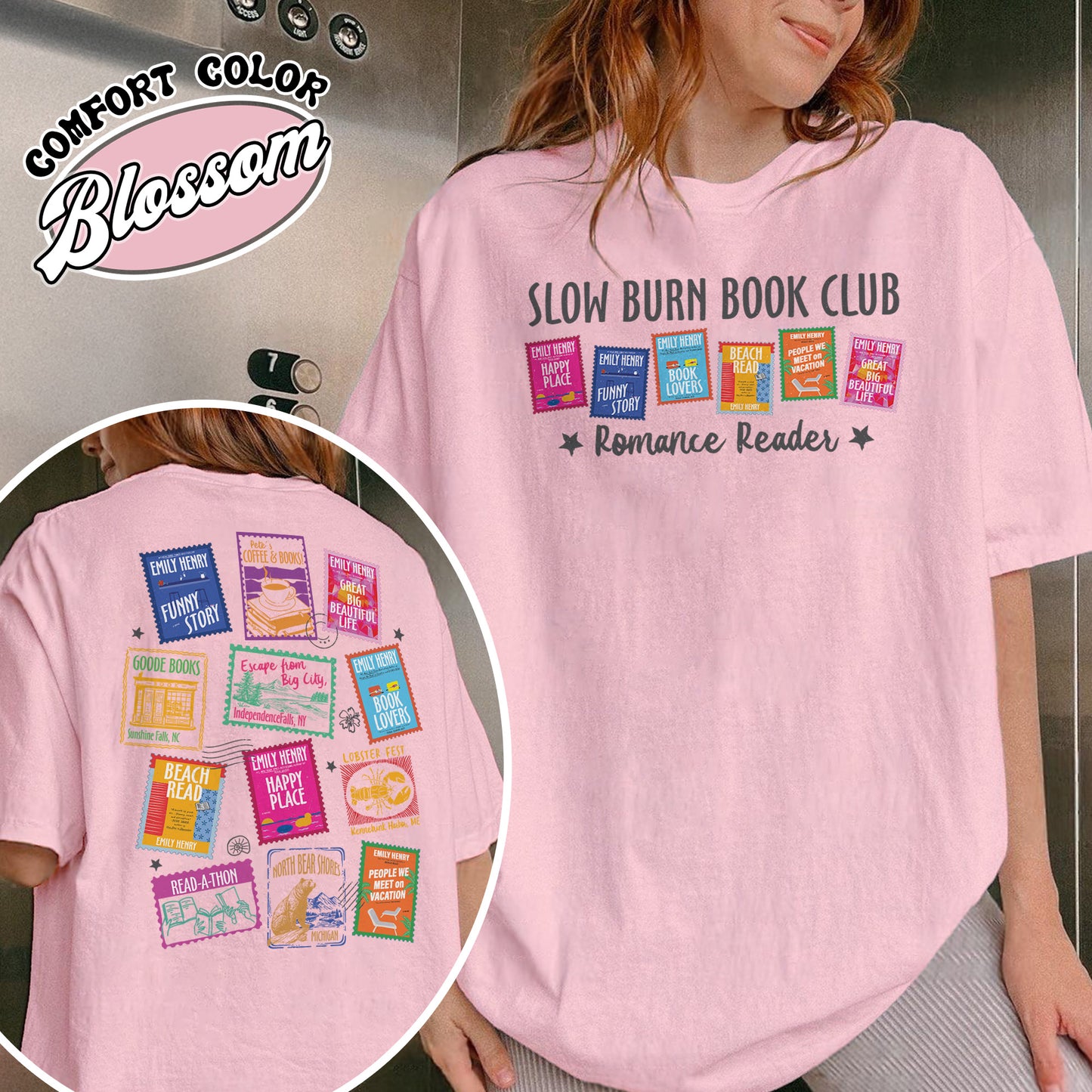 Book Lovers Comfort Colors Shirt,Emily Henry Books Stamp Shirt, Sunshine Falls Shirt, Happy Place Inspired Shirt