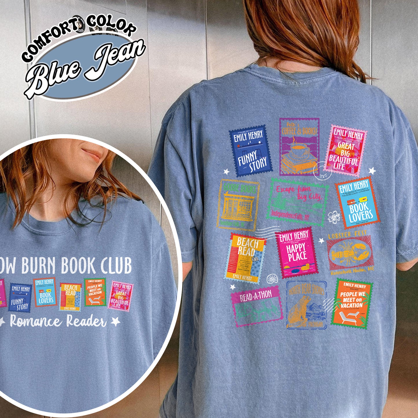 Book Lovers Comfort Colors Shirt,Emily Henry Books Stamp Shirt, Sunshine Falls Shirt, Happy Place Inspired Shirt
