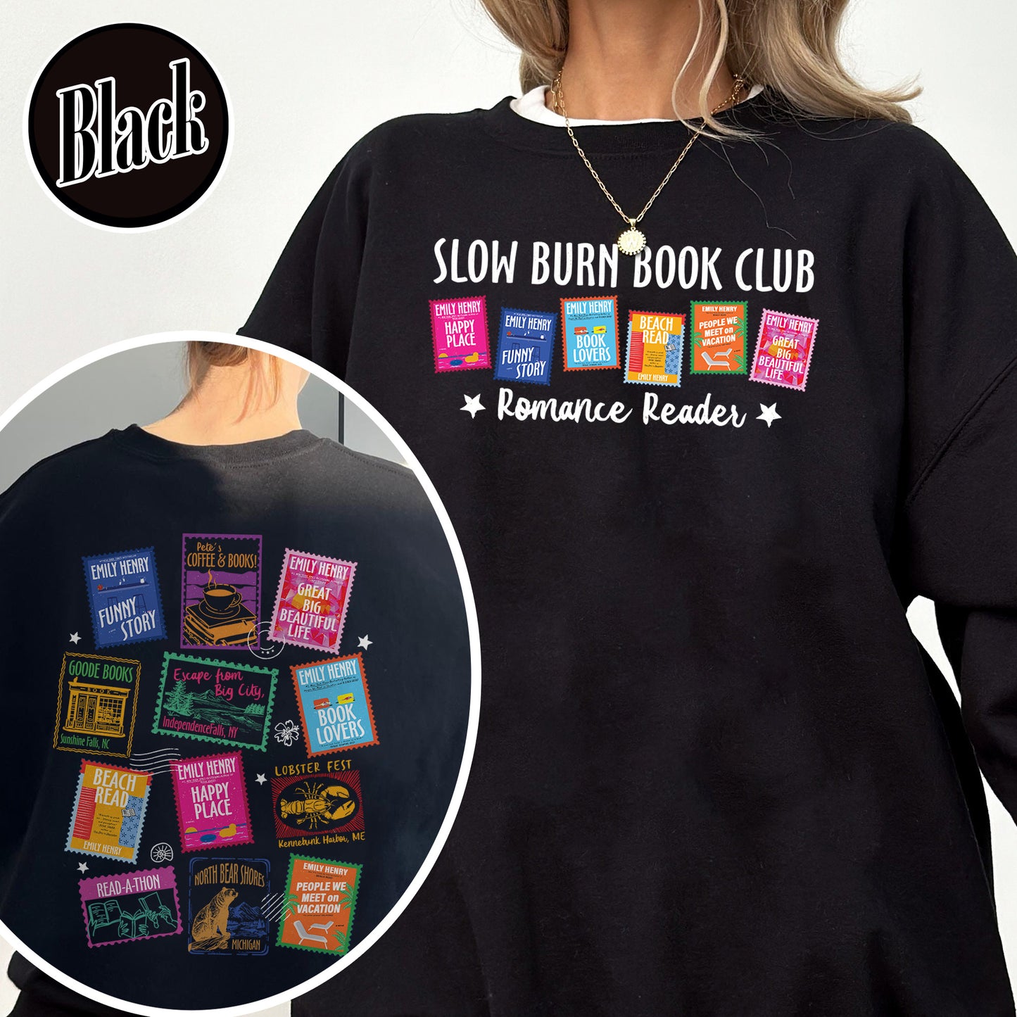 Book Lovers Sweatshirt,Emily Henry Books Stamp Sweatshirt, Sunshine Falls Sweatshirt, Happy Place Inspired Sweatshirt