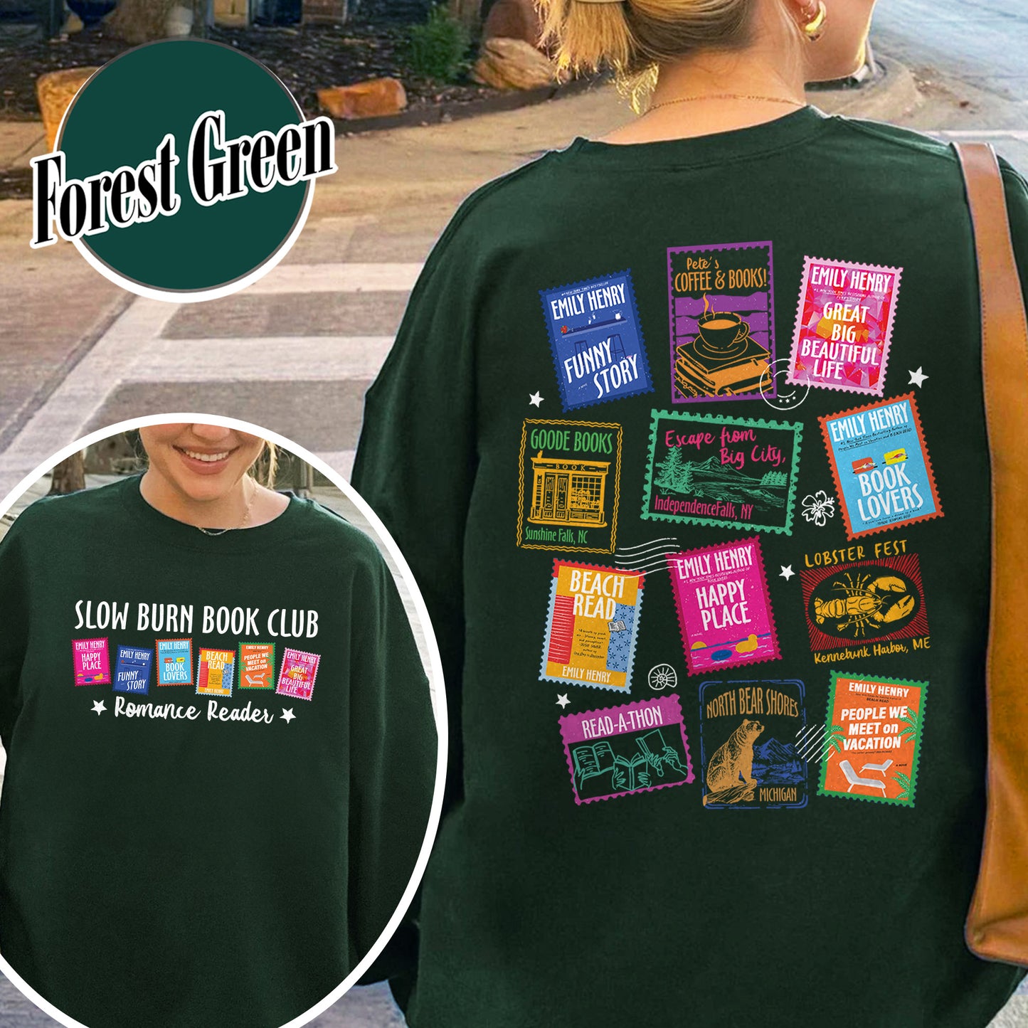 Book Lovers Sweatshirt,Emily Henry Books Stamp Sweatshirt, Sunshine Falls Sweatshirt, Happy Place Inspired Sweatshirt